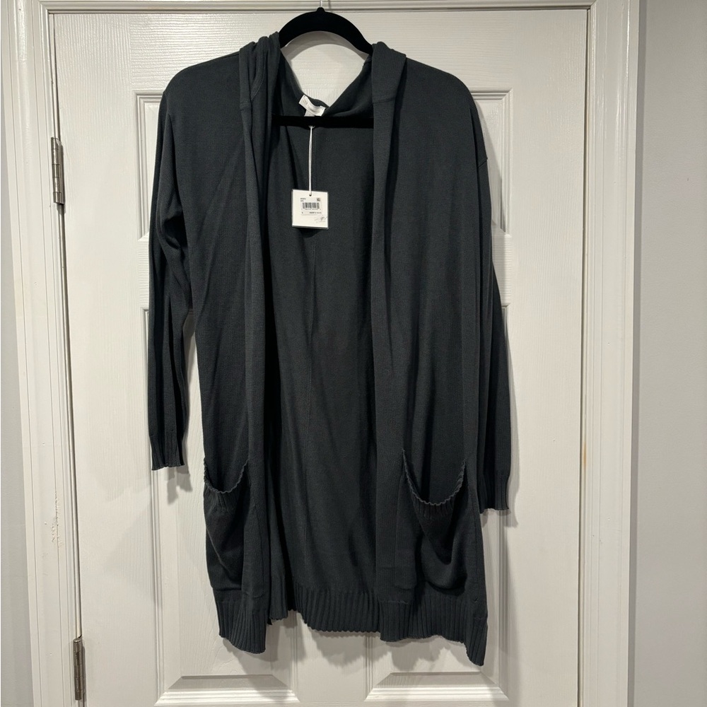Splendid Longline Hooded Open Front Cardigan Sweater